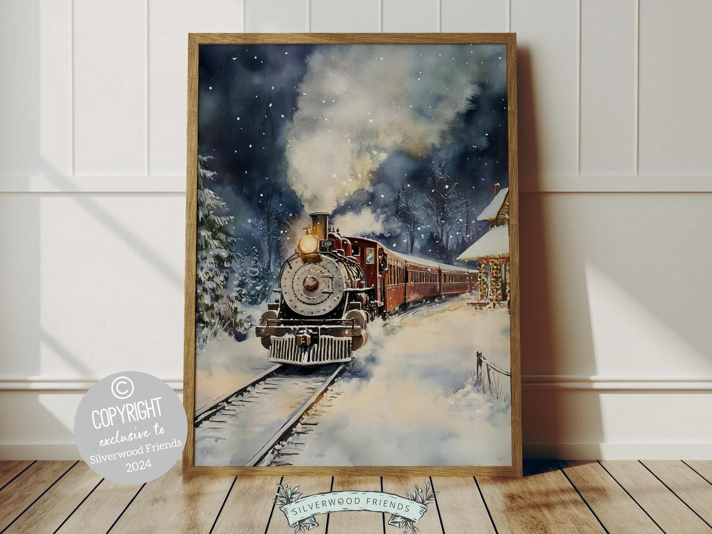 Vintage Christmas Print, North Pole Christmas Train Wall Art, Kids Christmas Holiday Decor, Kids Transport Train Nursery Decor Digital Print