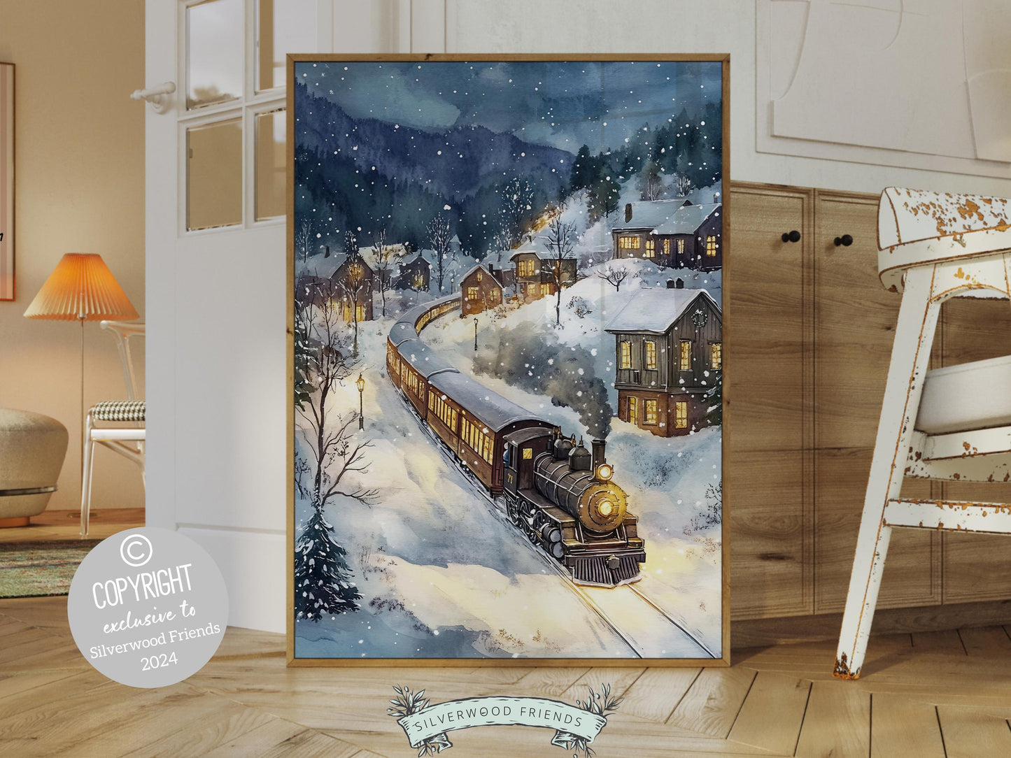 Vintage Christmas Print, North Pole Christmas Train Wall Art, Kids Christmas Holiday Decor, Kids Transport Train Nursery Decor Digital Print
