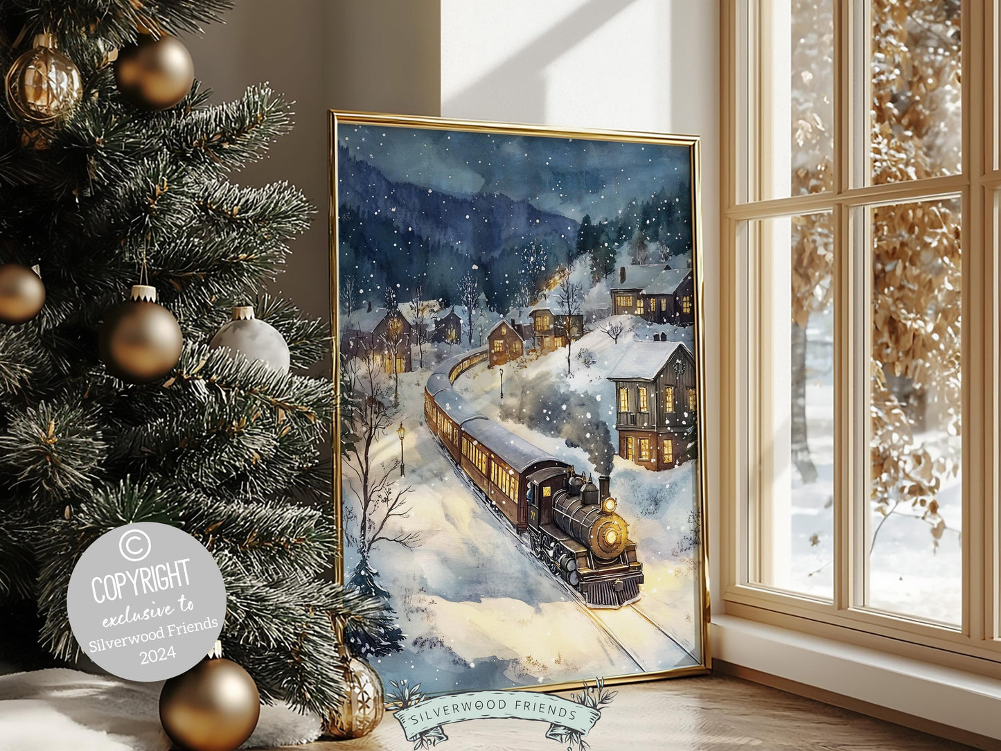 Vintage Christmas Print, North Pole Christmas Train Wall Art, Kids Christmas Holiday Decor, Kids Transport Train Nursery Decor Digital Print