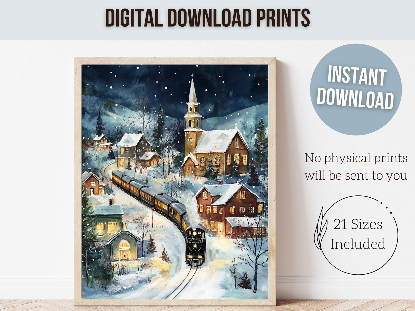 Vintage Christmas Print, North Pole Christmas Train Wall Art, Kids Christmas Holiday Decor, Kids Transport Train Nursery Decor Digital Print