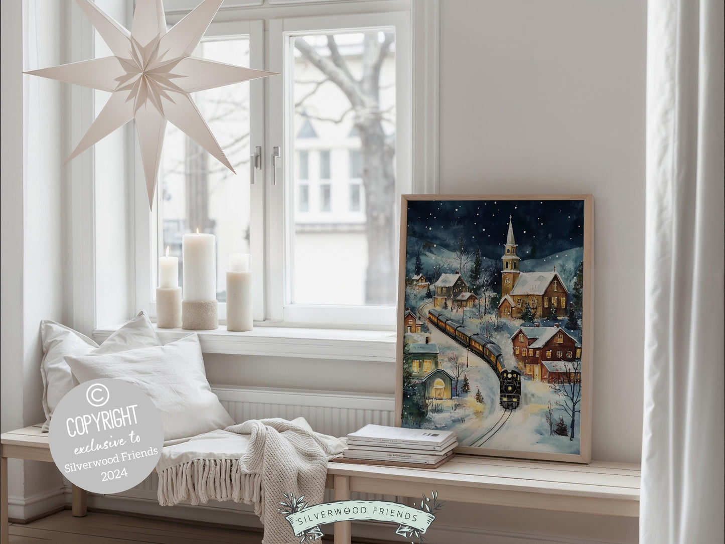 Vintage Christmas Print, North Pole Christmas Train Wall Art, Kids Christmas Holiday Decor, Kids Transport Train Nursery Decor Digital Print