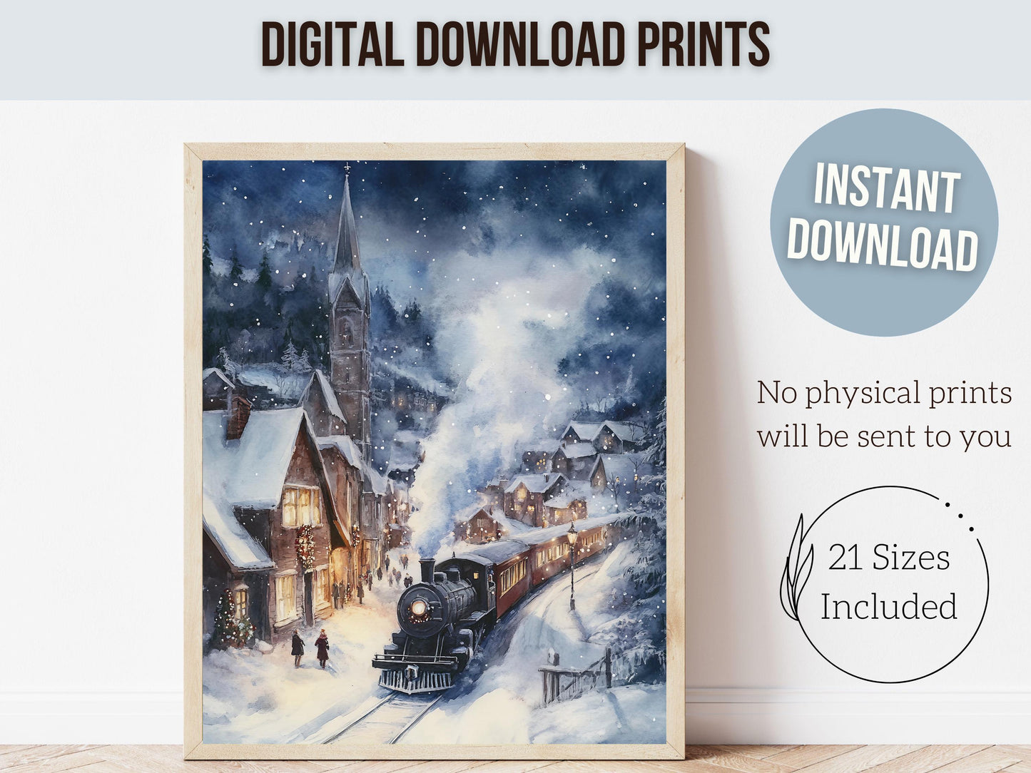 Vintage Christmas Print, North Pole Christmas Train Wall Art, Kids Christmas Holiday Decor, Kids Transport Train Nursery Decor Digital Print