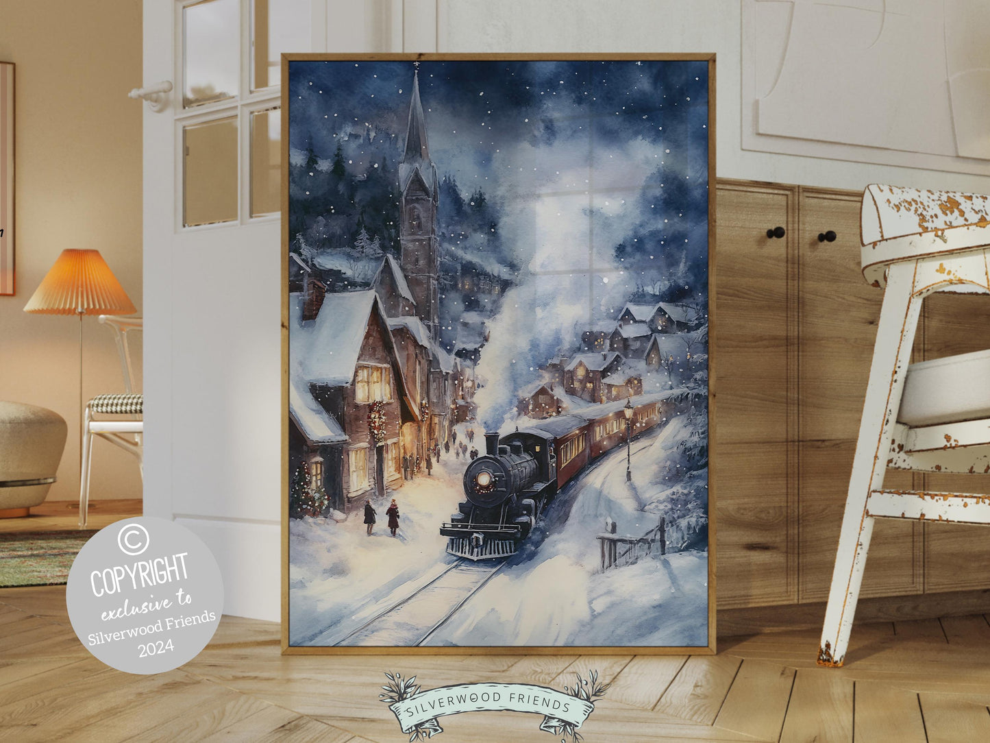 Vintage Christmas Print, North Pole Christmas Train Wall Art, Kids Christmas Holiday Decor, Kids Transport Train Nursery Decor Digital Print