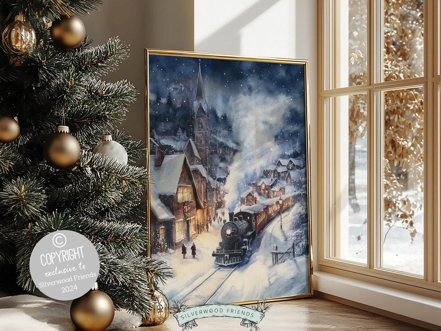 Vintage Christmas Print, North Pole Christmas Train Wall Art, Kids Christmas Holiday Decor, Kids Transport Train Nursery Decor Digital Print