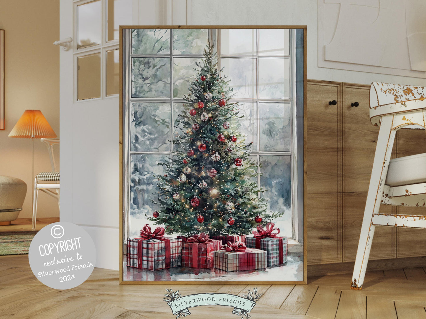 Christmas Tree Print, Christmas Tree Wall Art, Christmas Farmhouse Holiday Decor Printables, Seasonal Festive Decor, Xmas Tree Digital Print