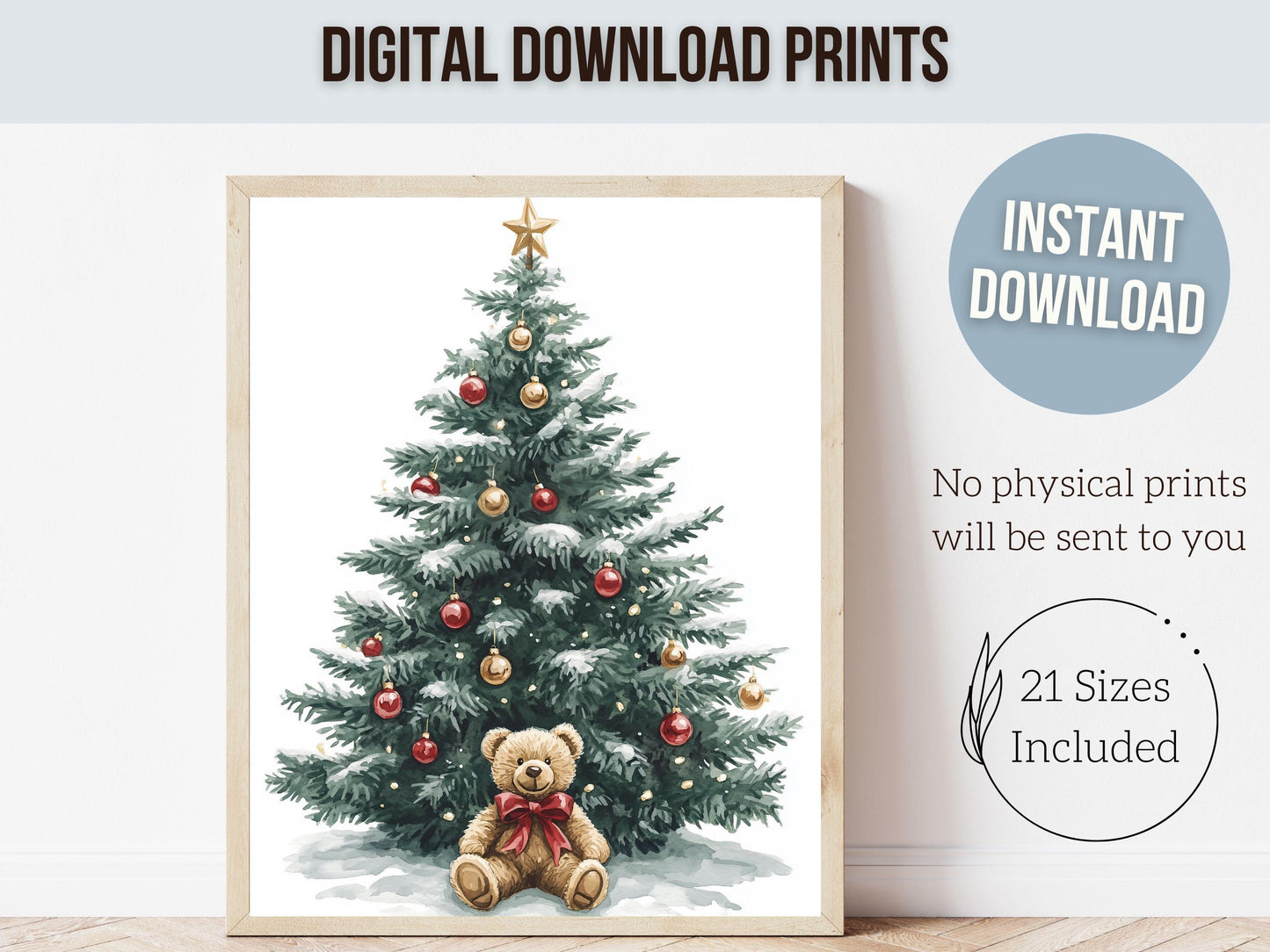 Christmas Tree Teddy Bear Nursery Print, Christmas Tree Teddy Bear Nursery Decor, Kids Room Festive Holiday Decor, Xmas Tree Digital Print