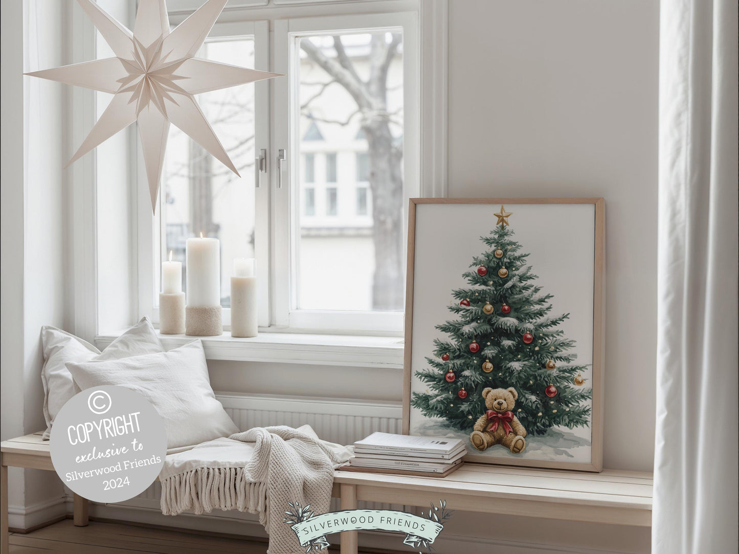 Christmas Tree Teddy Bear Nursery Print, Christmas Tree Teddy Bear Nursery Decor, Kids Room Festive Holiday Decor, Xmas Tree Digital Print