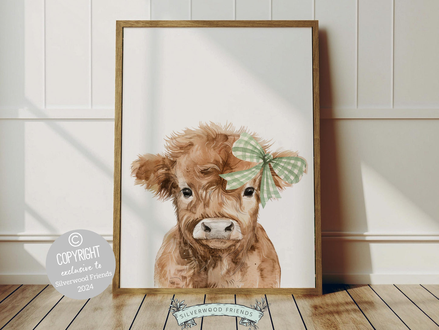 Highland Cow Nursery Print, Sage Green Highland Cow Nursery Decor, Highland Cow Gift Kids Farm Room Wall Decor, Watercolor Cow Digital Print