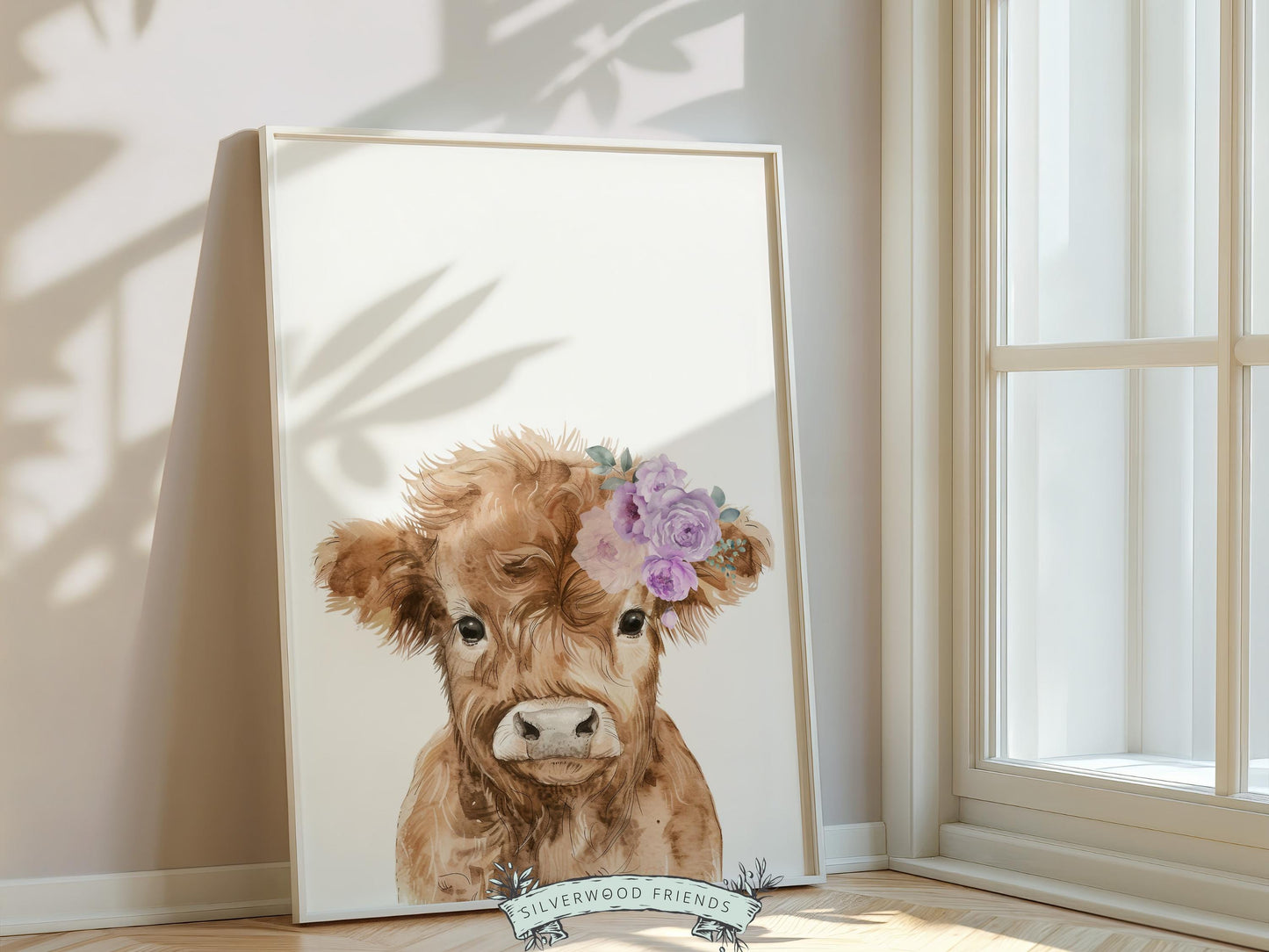 Highland Cow Nursery Print, Baby Girl Highland Cow Nursery Decor, Highland Cow Gift Kids Farm Room Wall Decor, Watercolor Cow Digital Print