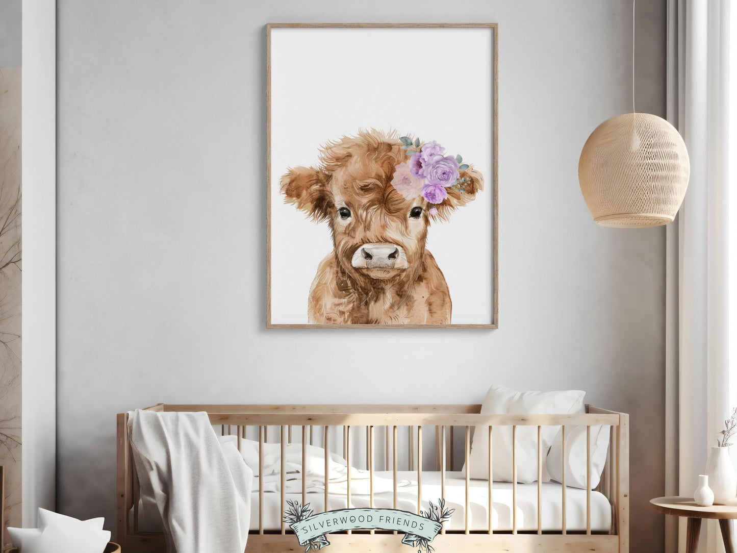 Highland Cow Nursery Print, Baby Girl Highland Cow Nursery Decor, Highland Cow Gift Kids Farm Room Wall Decor, Watercolor Cow Digital Print