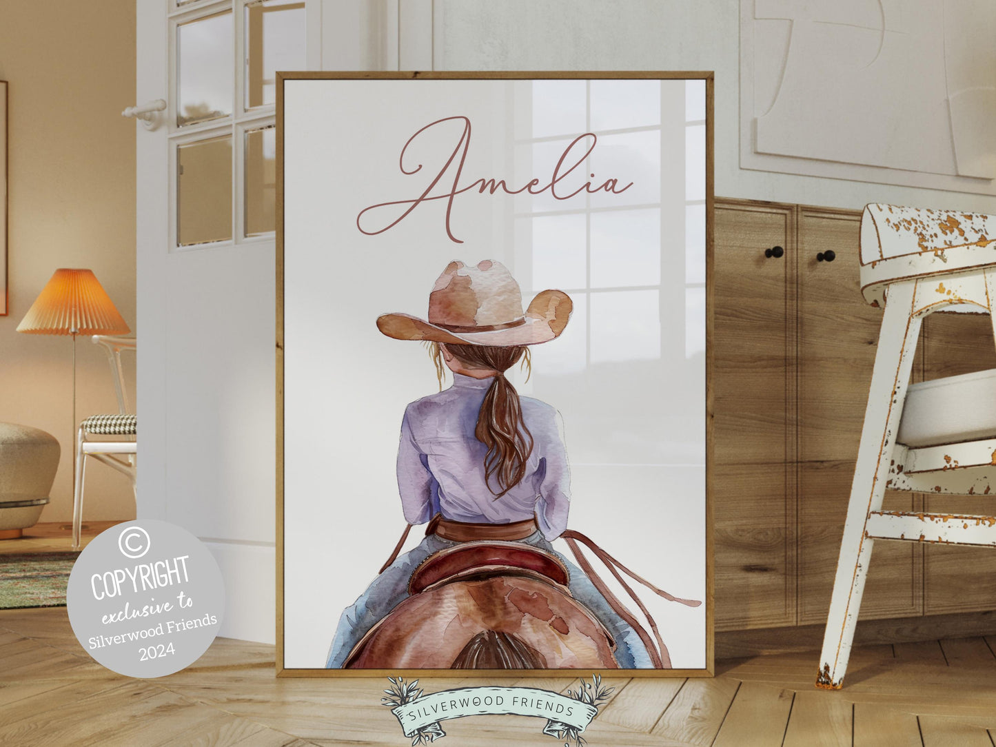 Cowgirl Horse Nursery Print, Cowgirl Horse Nursery Decor, Baby Girl Western Nursery Decor, Horse Girl Nursery Name Wall Art Digital Print