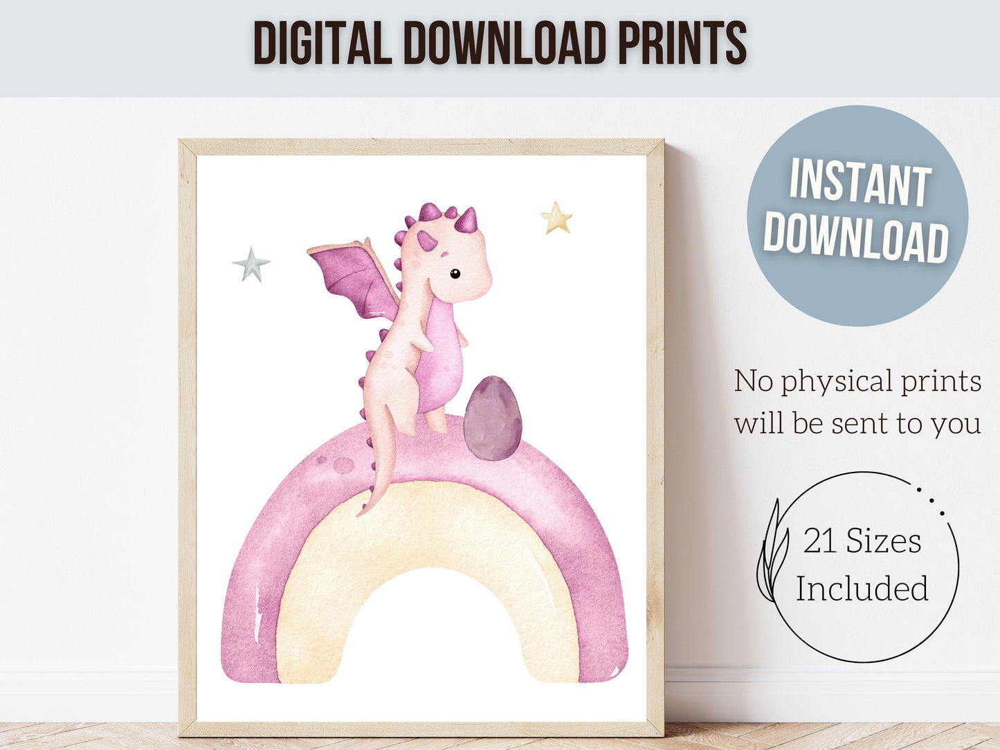 Baby Dragon Nursery Prints Set of 8, Girls Dragon Nursery Decor, Fairytale Dungeons Dragons Nursery Wall Art, Fantasy Nursery Digital Prints
