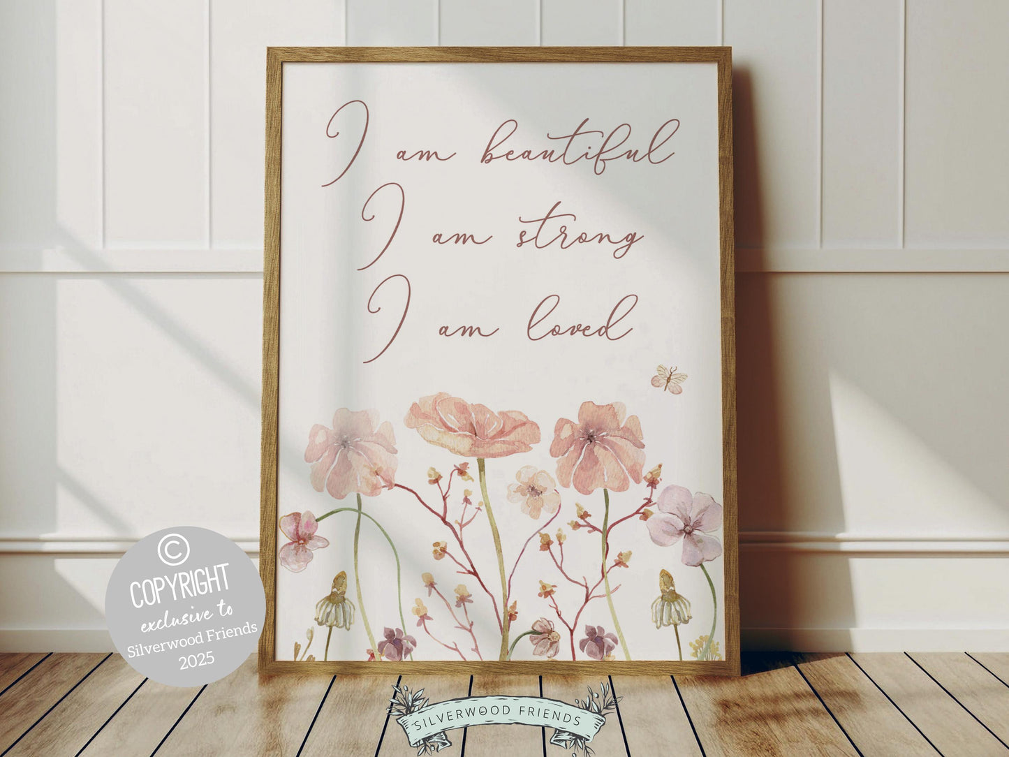 Girls Affirmation Wildflower Nursery Print Set, Boho Floral Wildflower Nursery Wall Art, Girls Positive Affirmations Bedroom Digital Prints