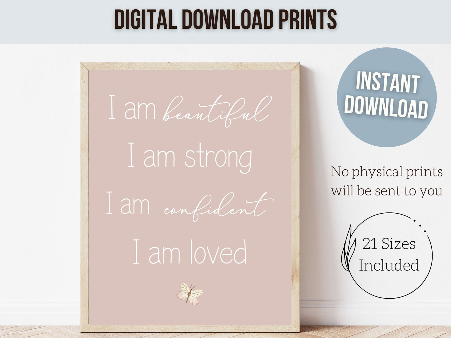 Girls Affirmation Wildflower Nursery Prints, Boho Floral Wildflower Nursery Wall Art, I Am Loved Positive Affirmations Poster Digital Print