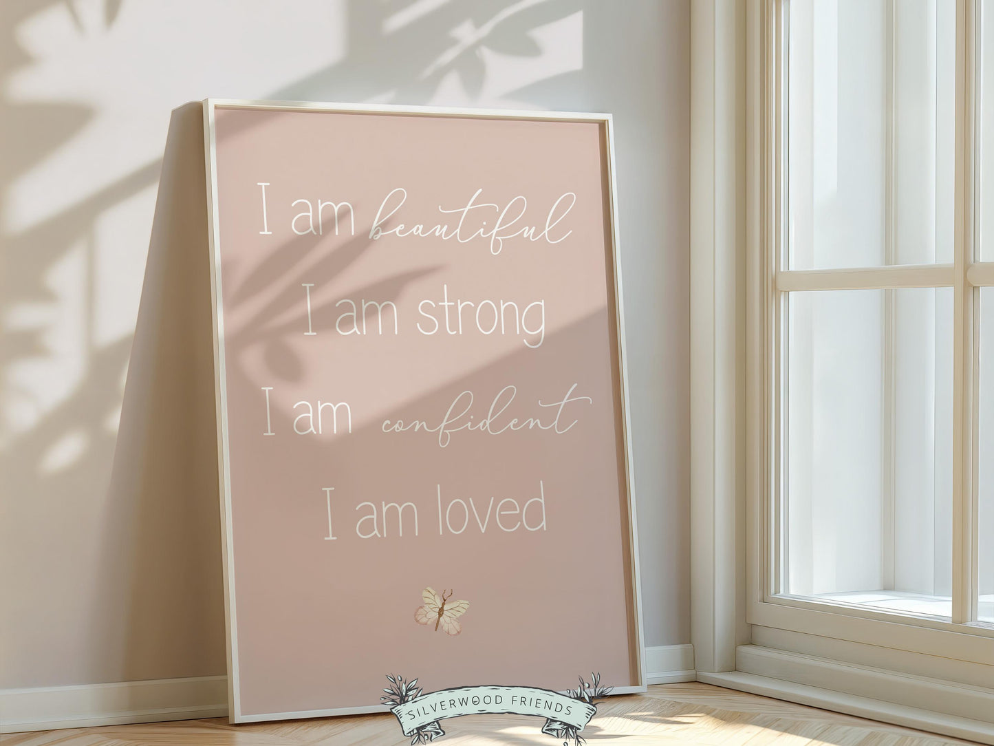 Girls Affirmation Wildflower Nursery Print, Boho Floral Wildflower Nursery Wall Art, I Am Loved Positive Affirmations Poster Digital Print