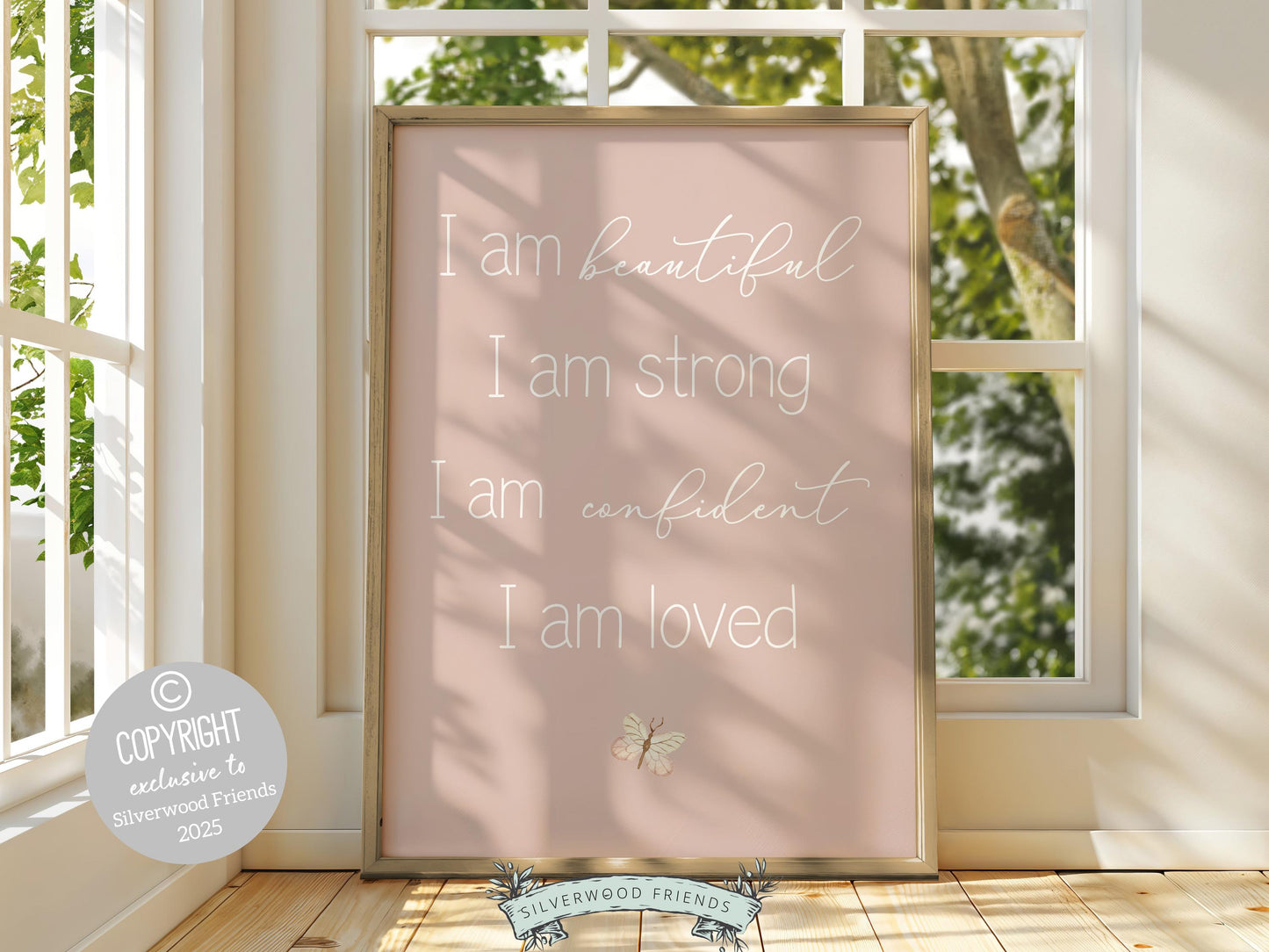 Girls Affirmation Wildflower Nursery Print, Boho Floral Wildflower Nursery Wall Art, I Am Loved Positive Affirmations Poster Digital Print
