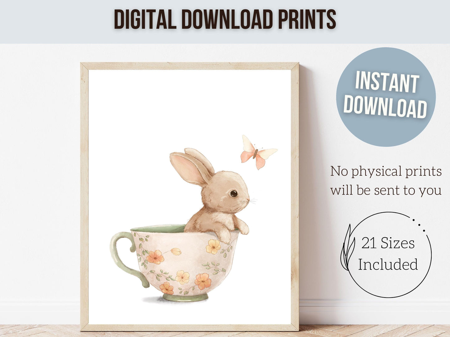 Bunny Nursery Prints, Floral Bunny Nursery Wall Art, Wildflower Nursery Decor, Girl Nursery Prints, Bunny Wildflower Nursery Digital Print