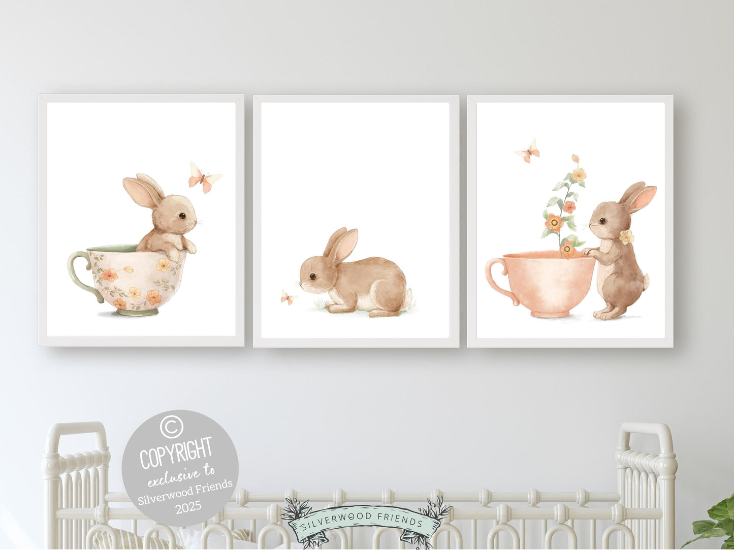 Bunny Nursery Prints, Floral Bunny Nursery Wall Art, Wildflower Nursery Decor, Girl Nursery Prints, Bunny Wildflower Nursery Digital Print