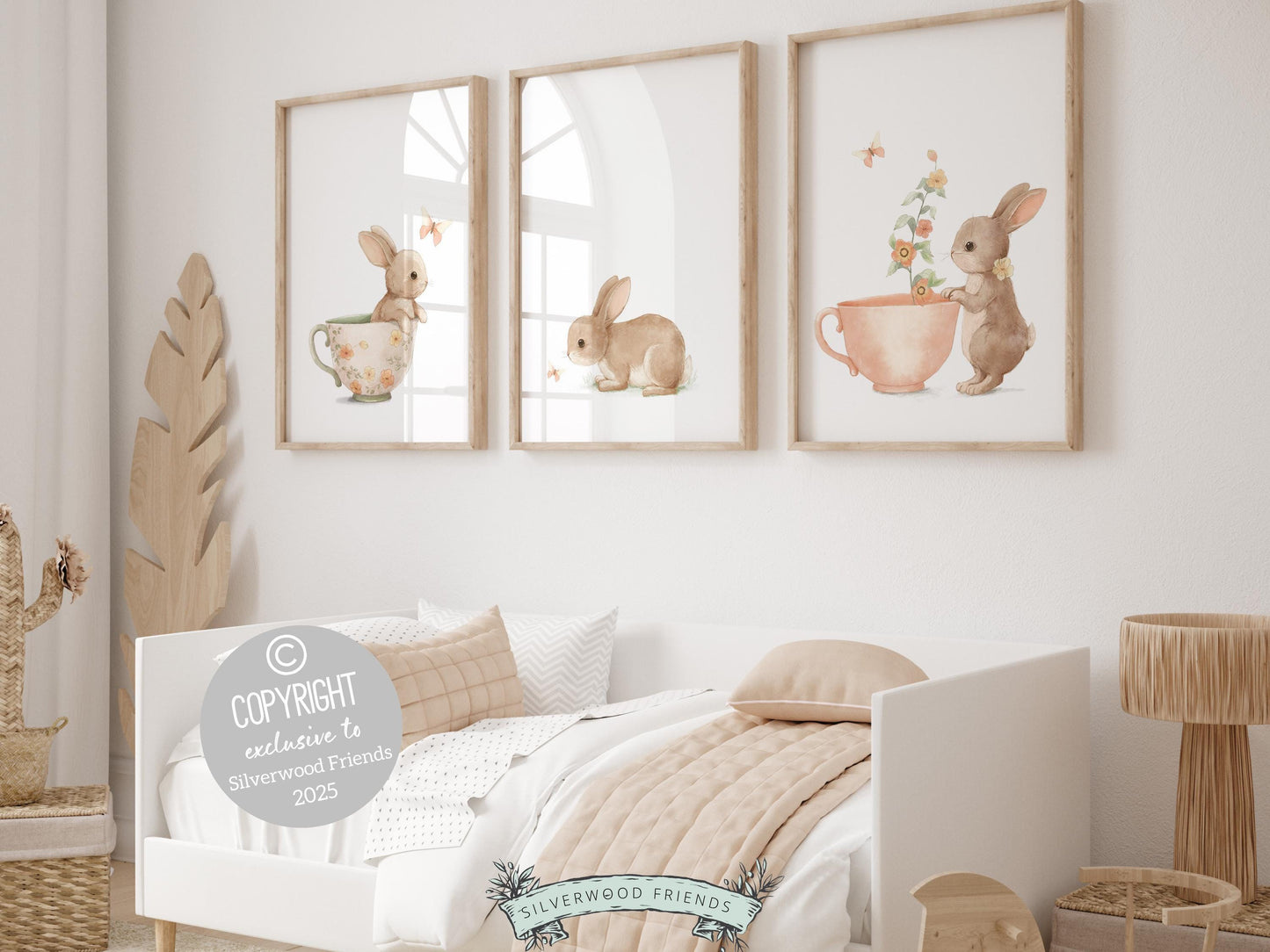 Our gorgeous Bunny Nursery Prints with watercolor bunny rabbits, wildflowers and butterflies, is perfect for your little girls wildflower nursery decor or Easter decor, and also makes a unique baby shower gift.