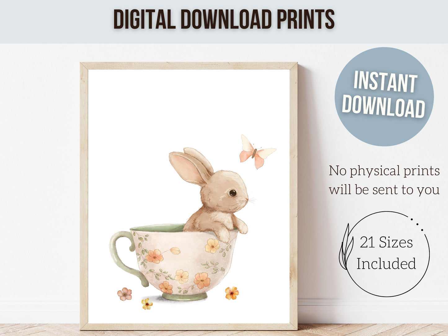 Bunny Nursery Prints, Floral Bunny Nursery Wall Art, Wildflower Nursery Decor, Girl Nursery Prints, Bunny Wildflower Nursery Digital Print