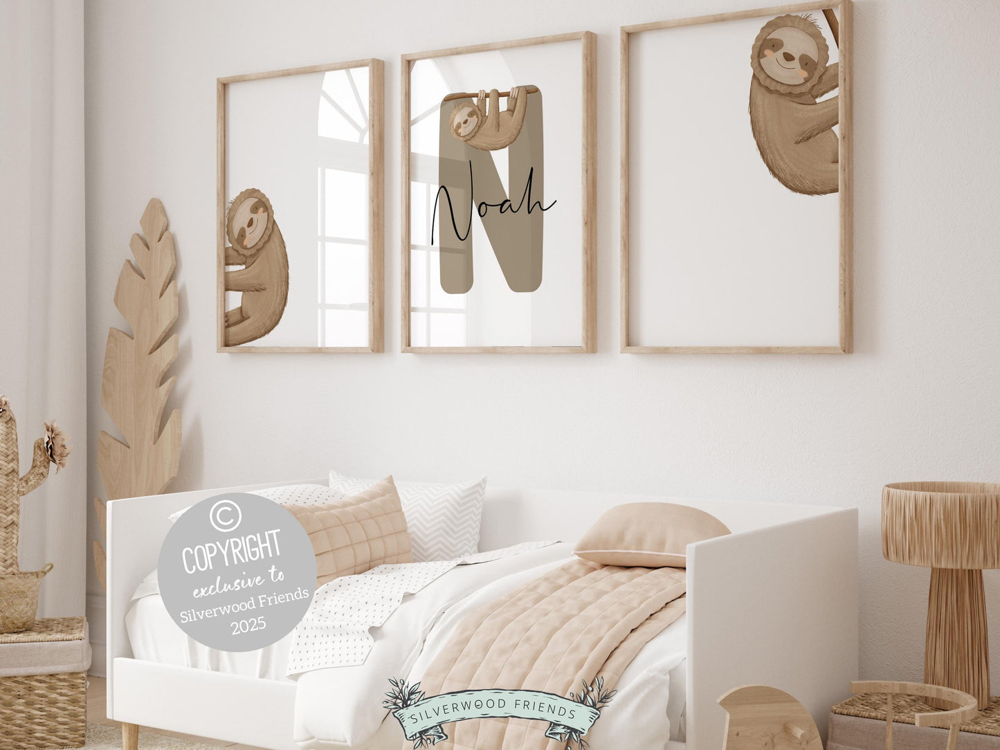 Create a personalised touch in your babys nursery or gift a cherished keepsake with our gorgeous safari nursery prints with peeking sloths. It's perfect for your safari nursery decor and also makes a unique gender neutral baby shower gift.