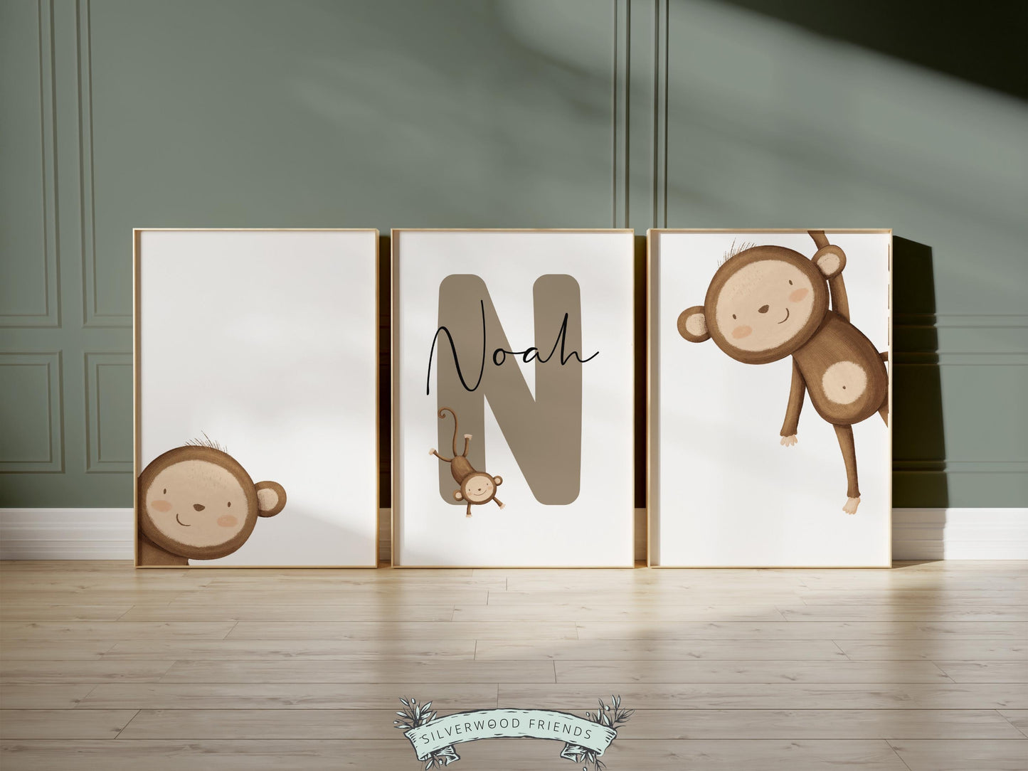 Peeking Monkey Safari Nursery Prints, Safari Animal Nursery Decor, Kids Room Monkey Wall Decor, Toddler Boys Jungle Nursery Digital Prints