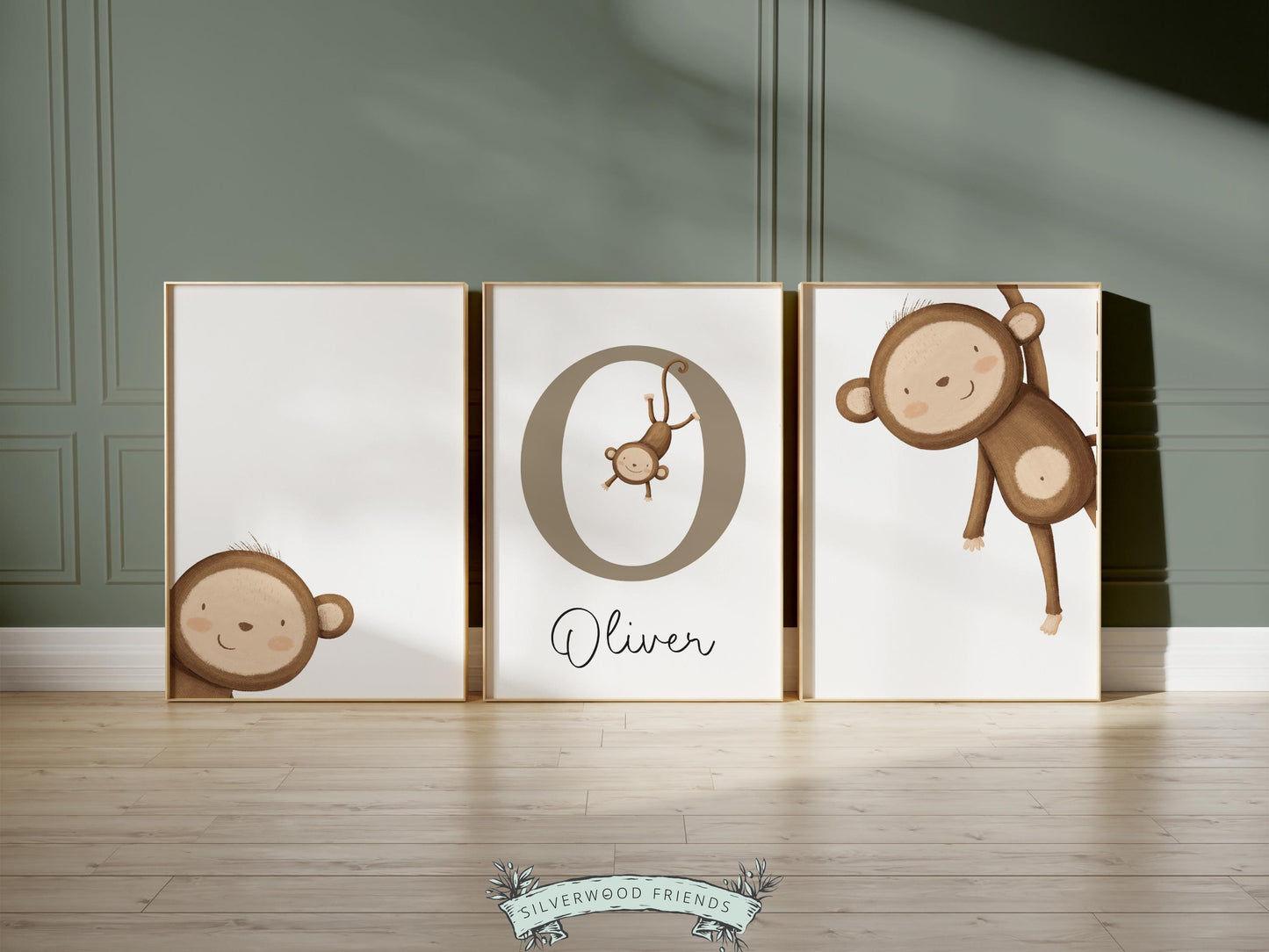 Peeking Monkey Safari Nursery Prints, Safari Animal Nursery Decor, Kids Room Monkey Wall Decor, Toddler Boys Jungle Nursery Digital Prints
