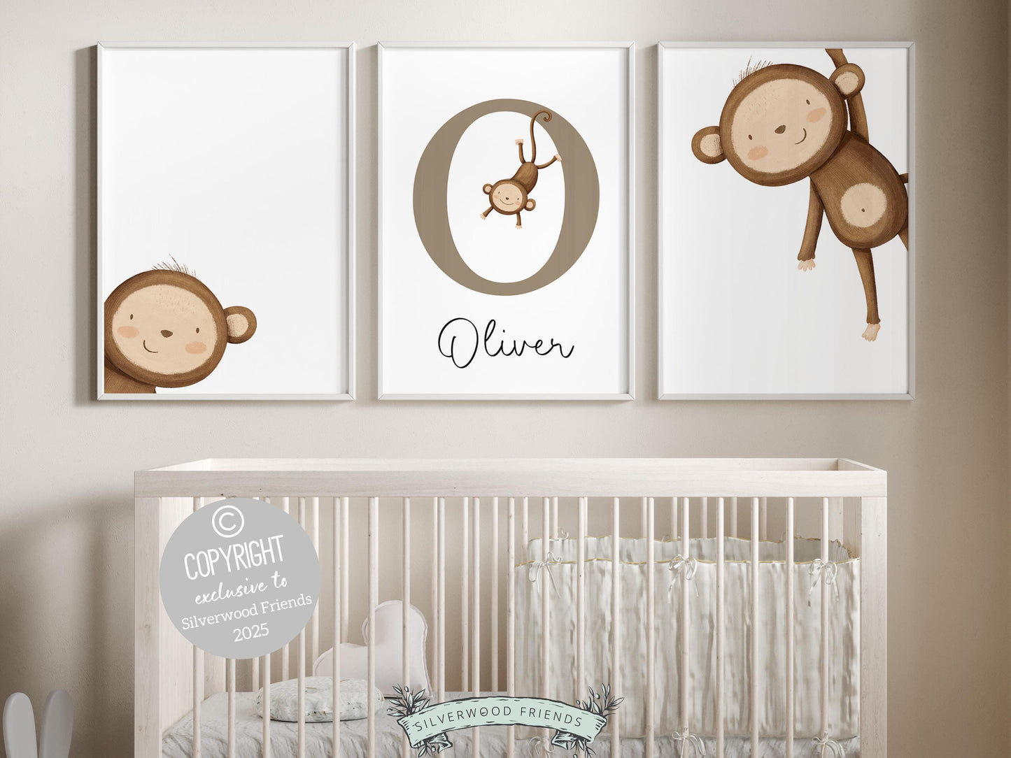 Peeking Monkey Safari Nursery Prints, Safari Animal Nursery Decor, Kids Room Monkey Wall Decor, Toddler Boys Jungle Nursery Digital Prints