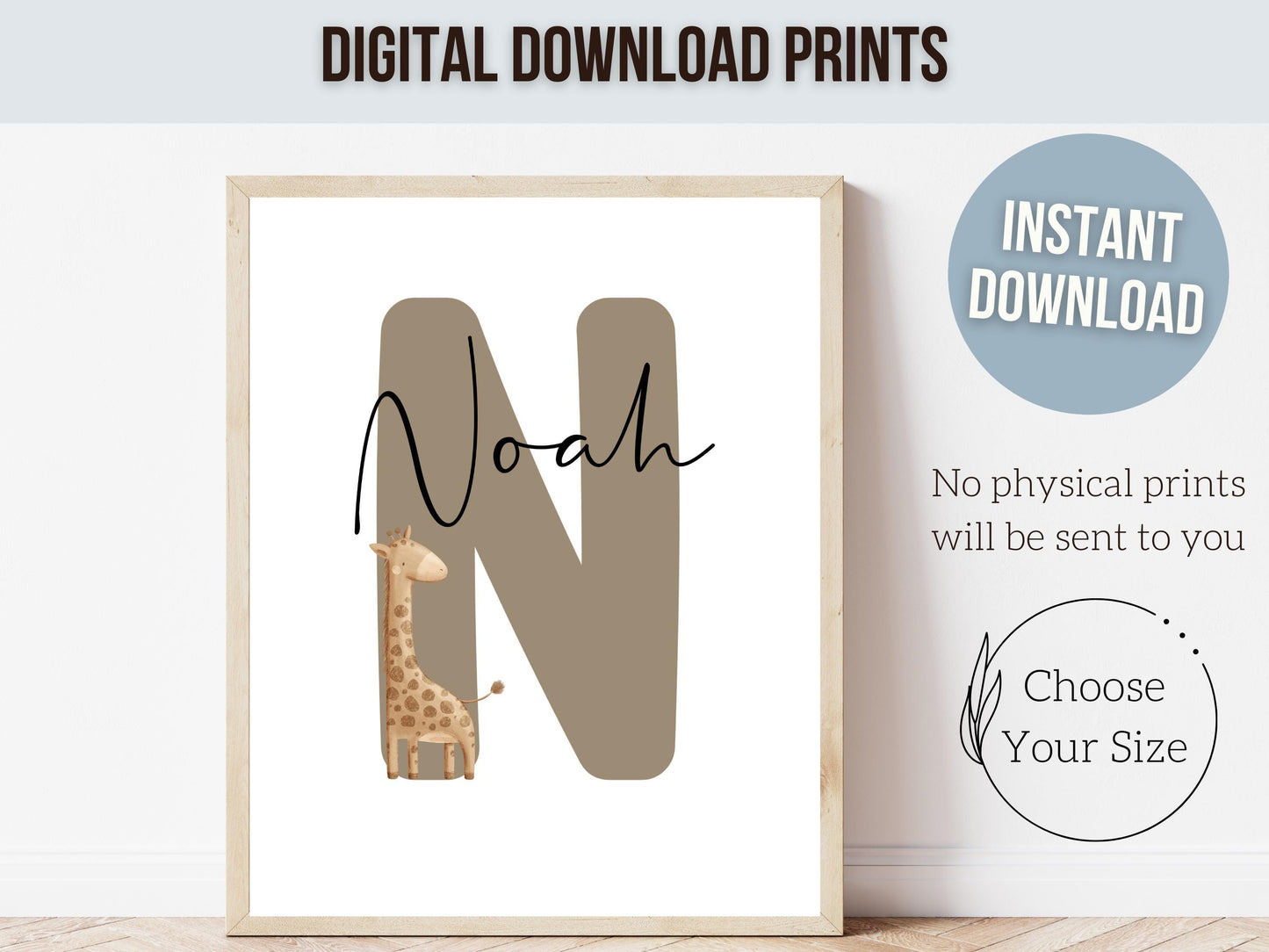 Peeking Giraffe Safari Nursery Prints, Safari Animal Neutral Nursery Decor, Kids Room Wall Decor, Beige Jungle Giraffe Nursery Digital Print