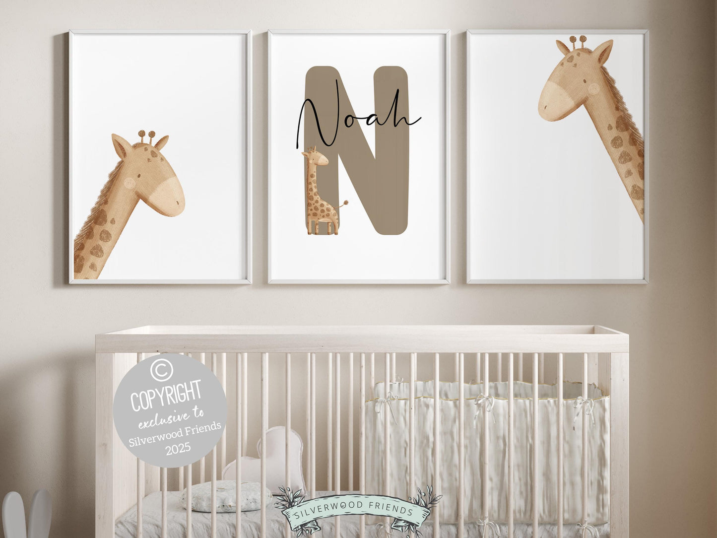 Peeking Giraffe Safari Nursery Prints, Safari Animal Neutral Nursery Decor, Kids Room Wall Decor, Beige Jungle Giraffe Nursery Digital Print