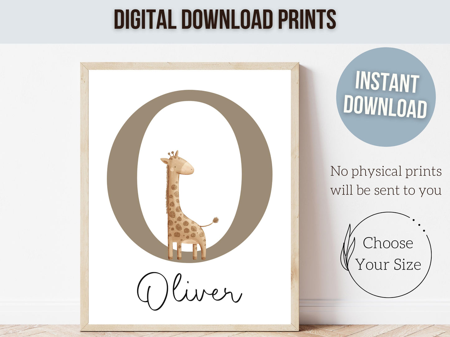 Peeking Giraffe Safari Nursery Prints, Safari Animal Neutral Nursery Decor, Kids Room Wall Decor, Beige Jungle Giraffe Nursery Digital Print
