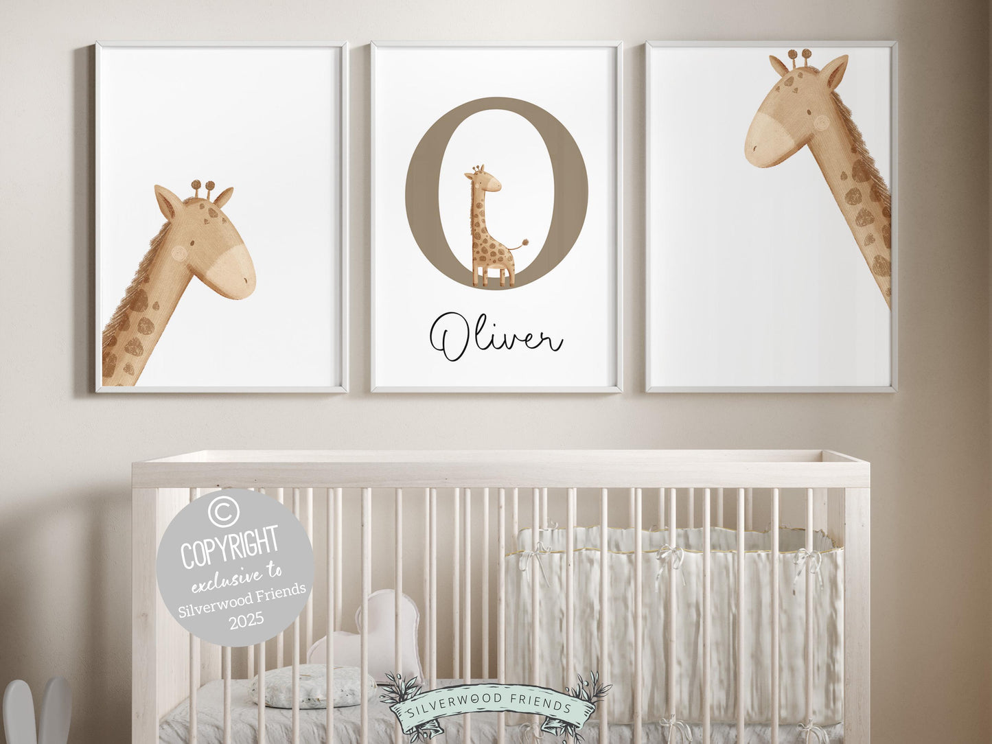 Peeking Giraffe Safari Nursery Prints, Safari Animal Neutral Nursery Decor, Kids Room Wall Decor, Beige Jungle Giraffe Nursery Digital Print