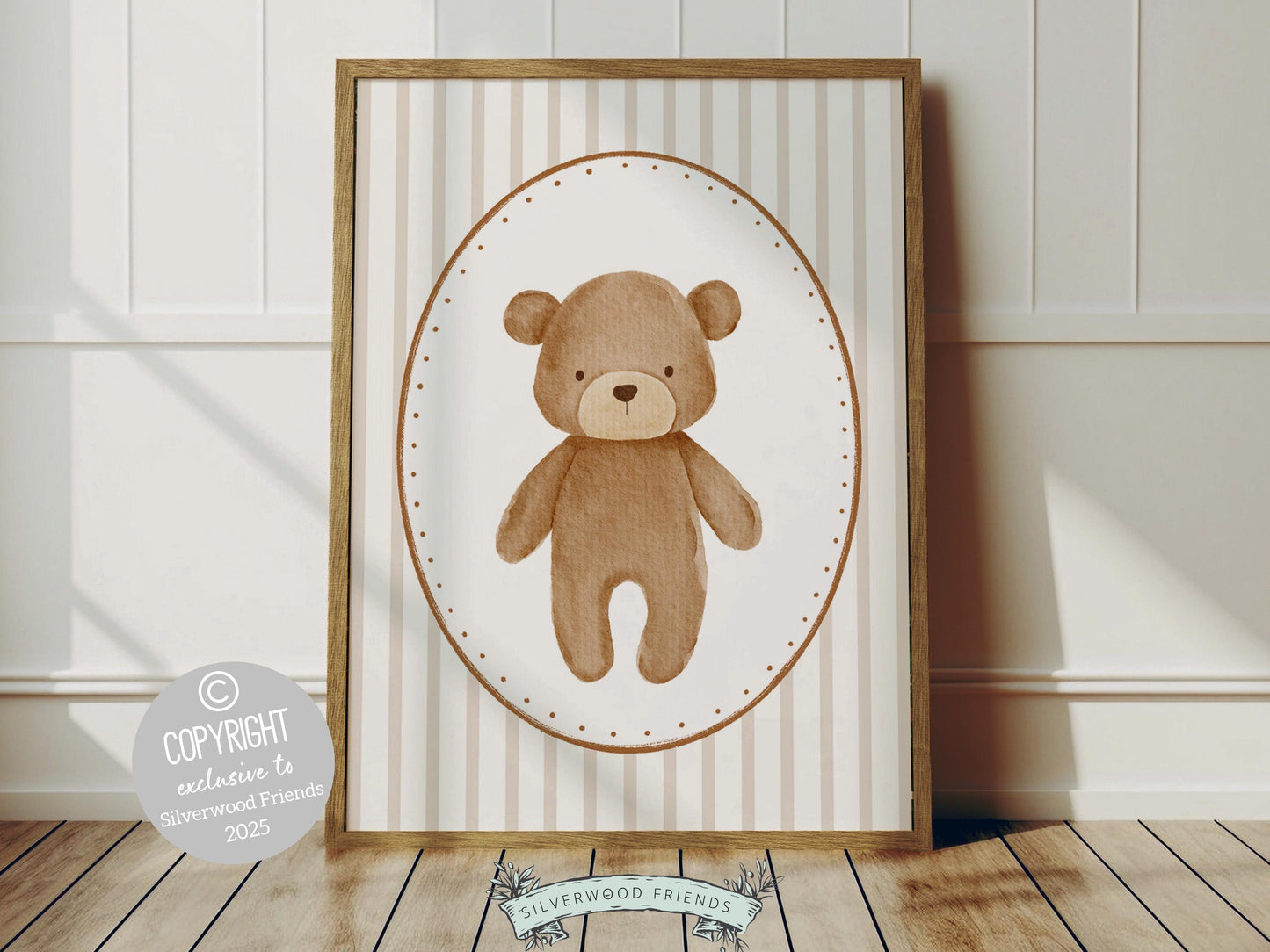 Baby Bear Nursery Prints, Vintage Woodland Teddy Bear Bunny Nursery Decor, Teddy Bear Nursery Wall Art Neutral Unisex Nursery Digital Print