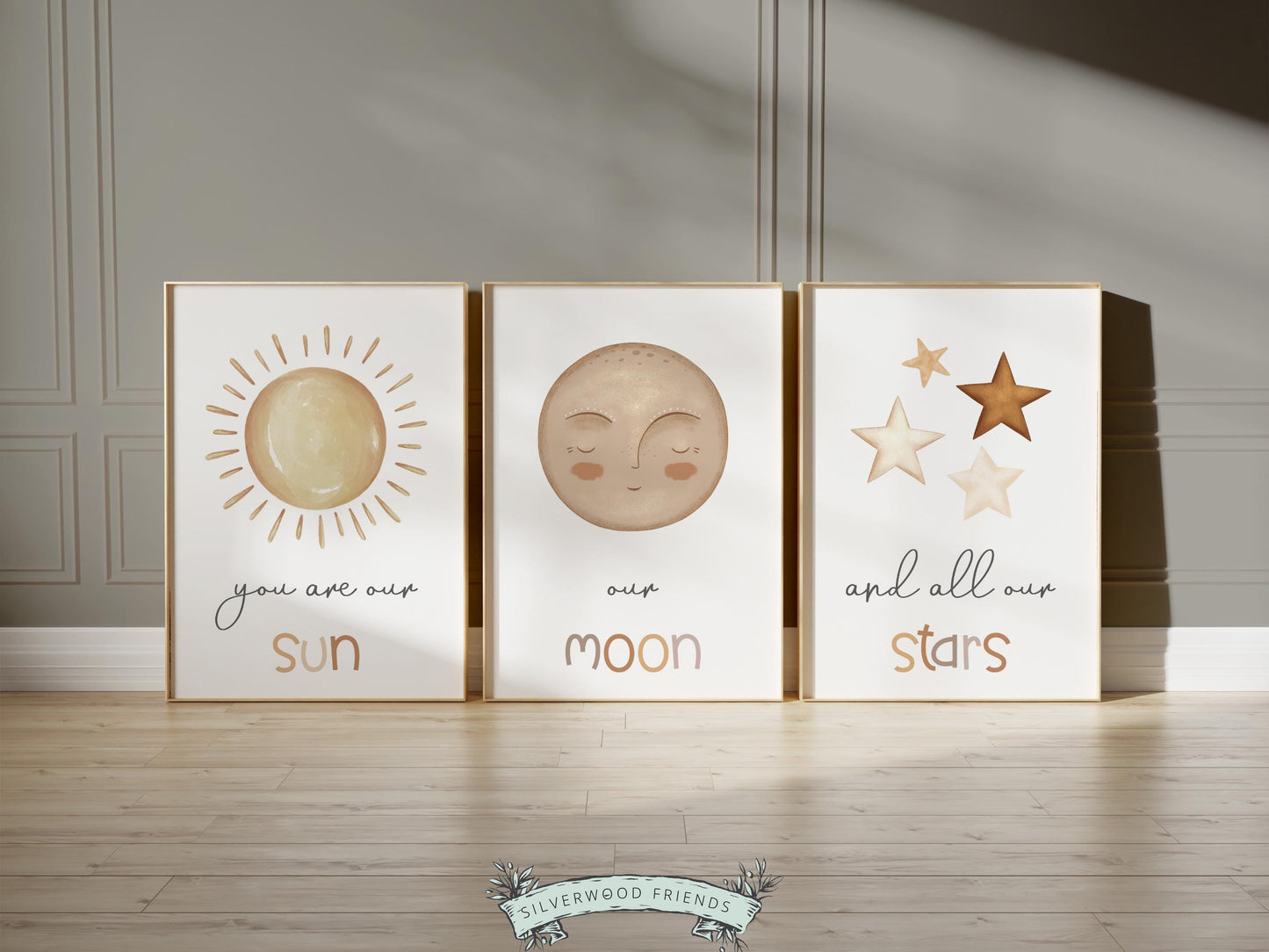 You Are Our Sun Our Moon And All Our Stars Boho Nursery Prints, Gender Neutral Unisex Nursery Decor, Kids Boho Playroom Decor Digital Prints