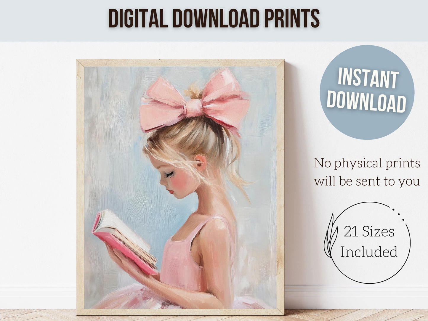 Blonde Girl Reading Poster Print, Pastel Book Nook Library Wall Art Print, Pink Girly Bookish Library Decor Apartment Wall Art Digital Print