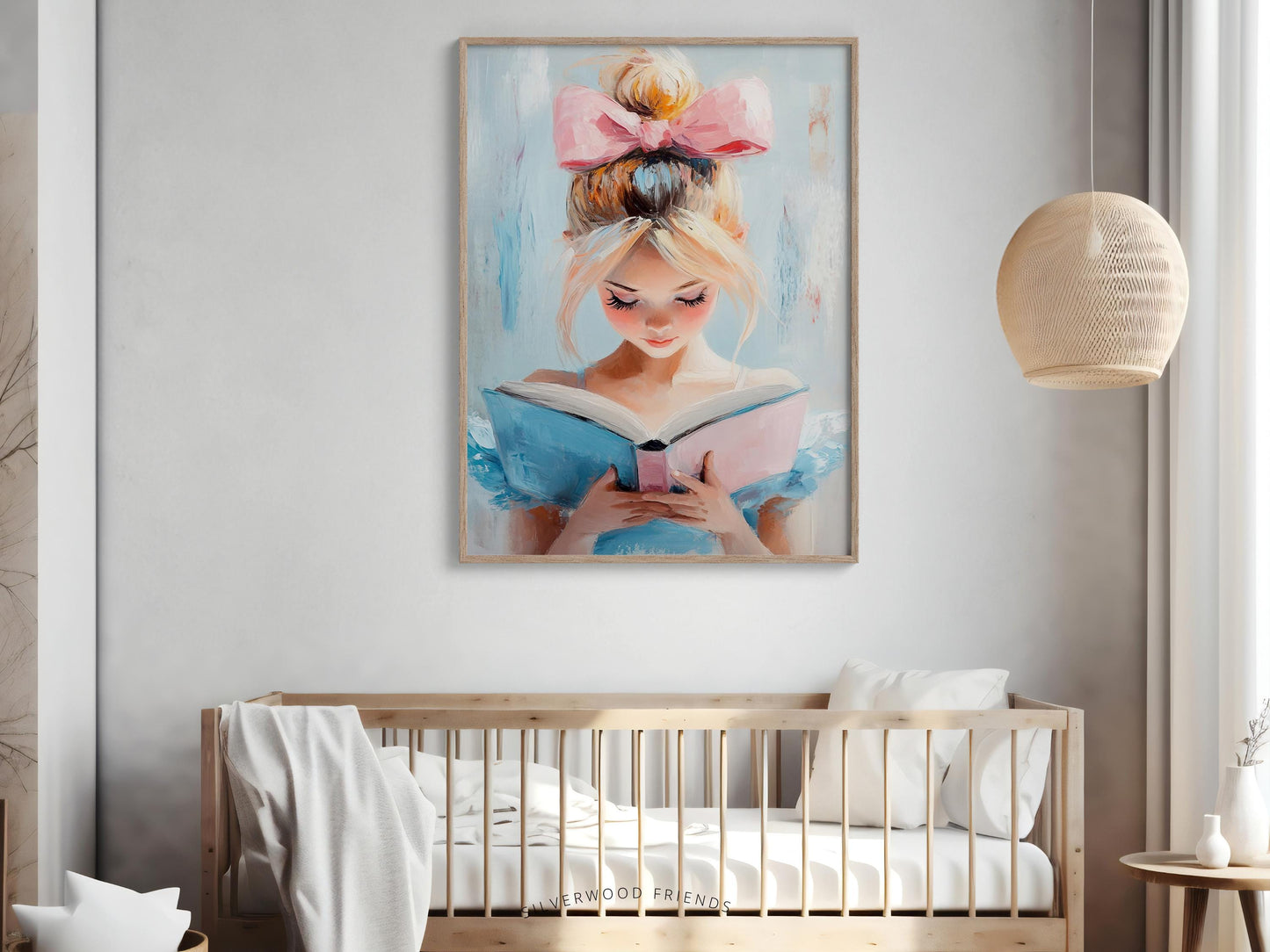 Pastel Reading Print, Pastel Book Nook Library Wall Art Print, Pink Blue Girly Bookish Library Decor, Princess Reading Nursery Digital Print