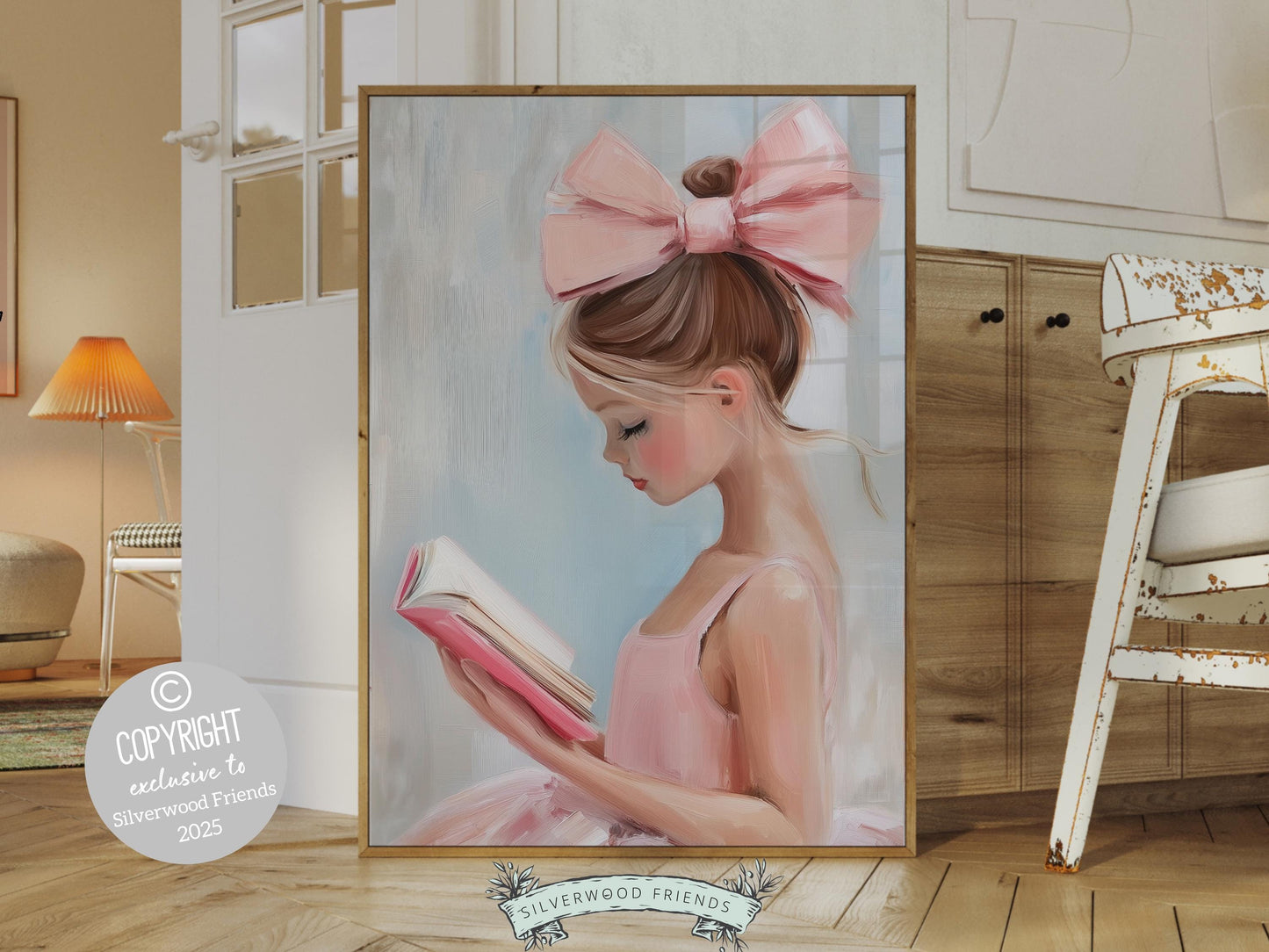 Girl's Pink Reading Poster Print, Pastel Book Nook Library Wall Art Print, Pink Girly Bookish Library Decor Apartment Wall Art Digital Print
