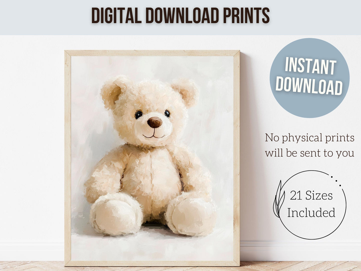 Teddy Bear Nursery Print, Baby Boy Beige Brown Teddy Bear Nursery Decor, Neutral Teddy Bear Nursery Wall Art, Watercolor Bear Digital Print