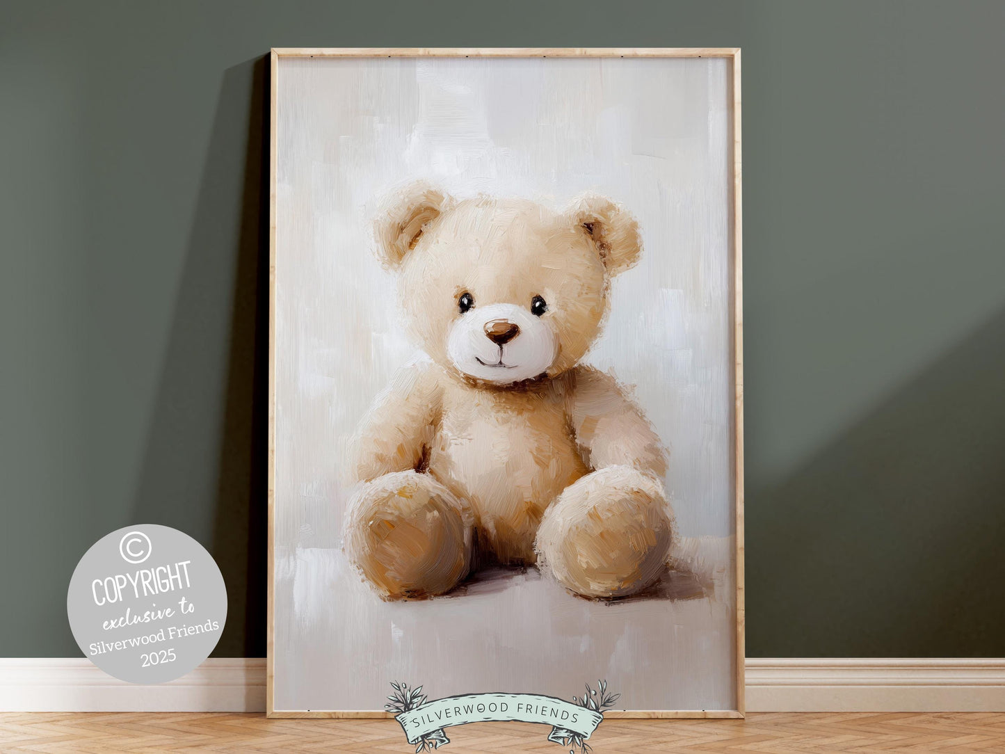 Teddy Bear Nursery Print, Beige Brown Teddy Bear Nursery Decor, Neutral Teddy Bear Nursery Wall Art, Watercolor Vintage Bear Digital Print