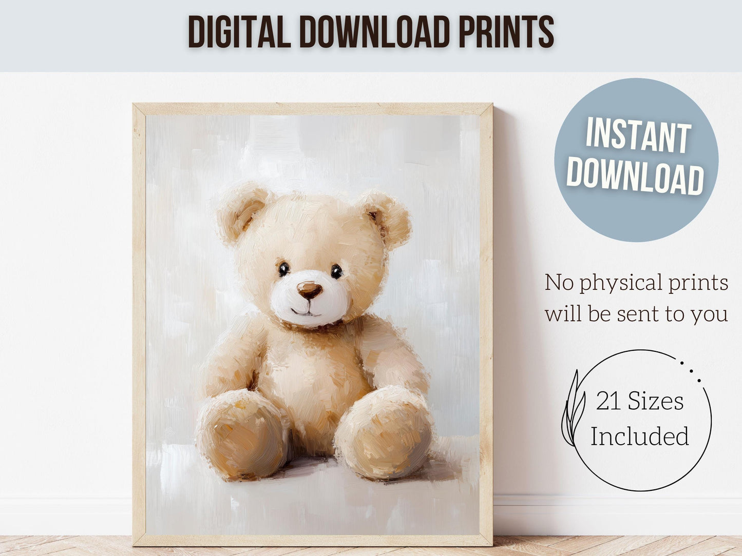 Teddy Bear Nursery Print, Beige Brown Teddy Bear Nursery Decor, Neutral Teddy Bear Nursery Wall Art, Watercolor Vintage Bear Digital Print