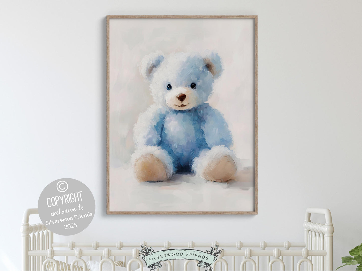Teddy Bear Nursery Print, Baby Boy Blue Teddy Bear Nursery Decor, Boy's Teddy Bear Nursery Wall Art Watercolor Vintage Bear Digital Print