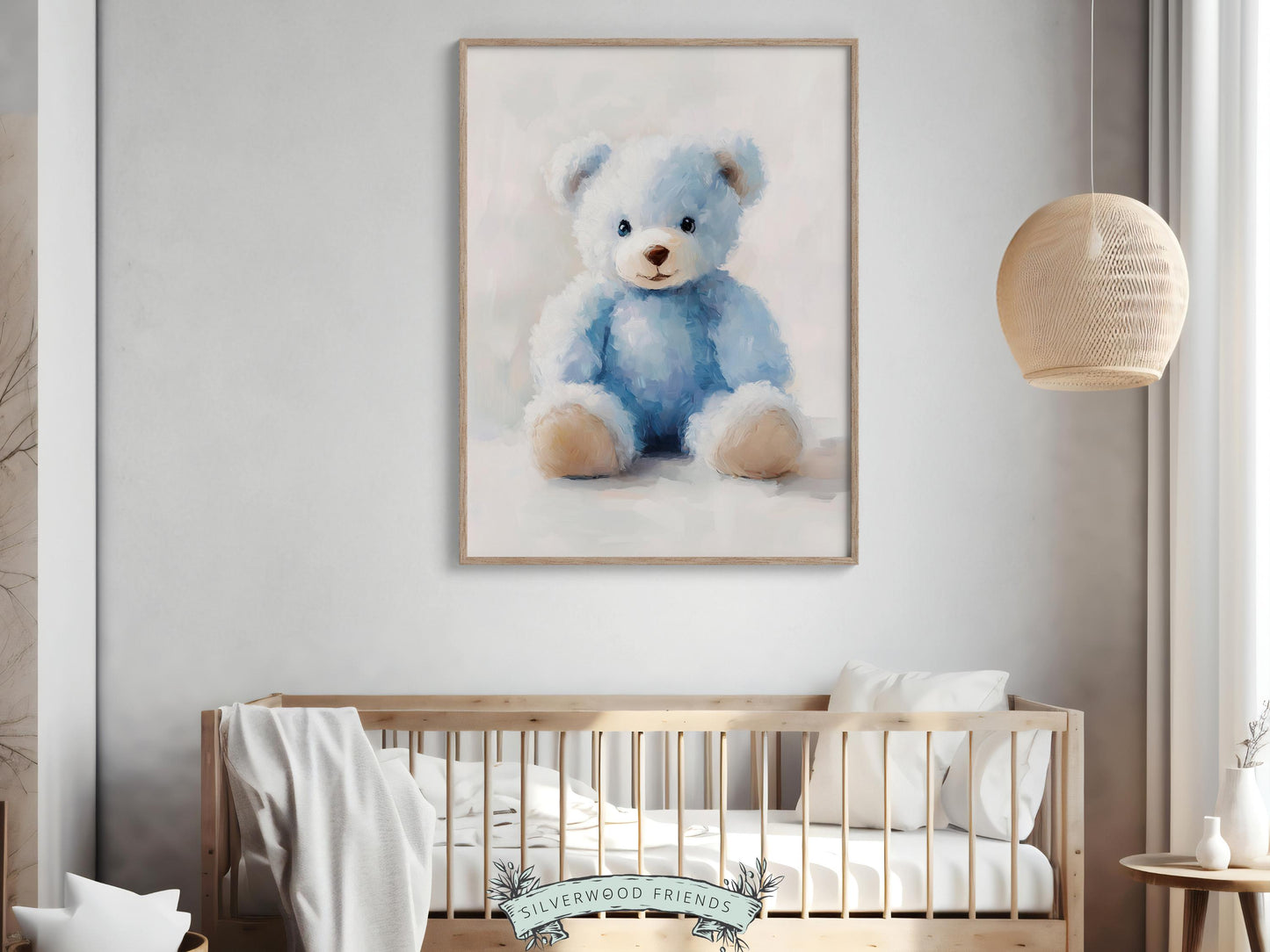 Teddy Bear Nursery Print, Baby Boy Blue Teddy Bear Nursery Decor, Boy's Teddy Bear Nursery Wall Art Watercolor Vintage Bear Digital Print