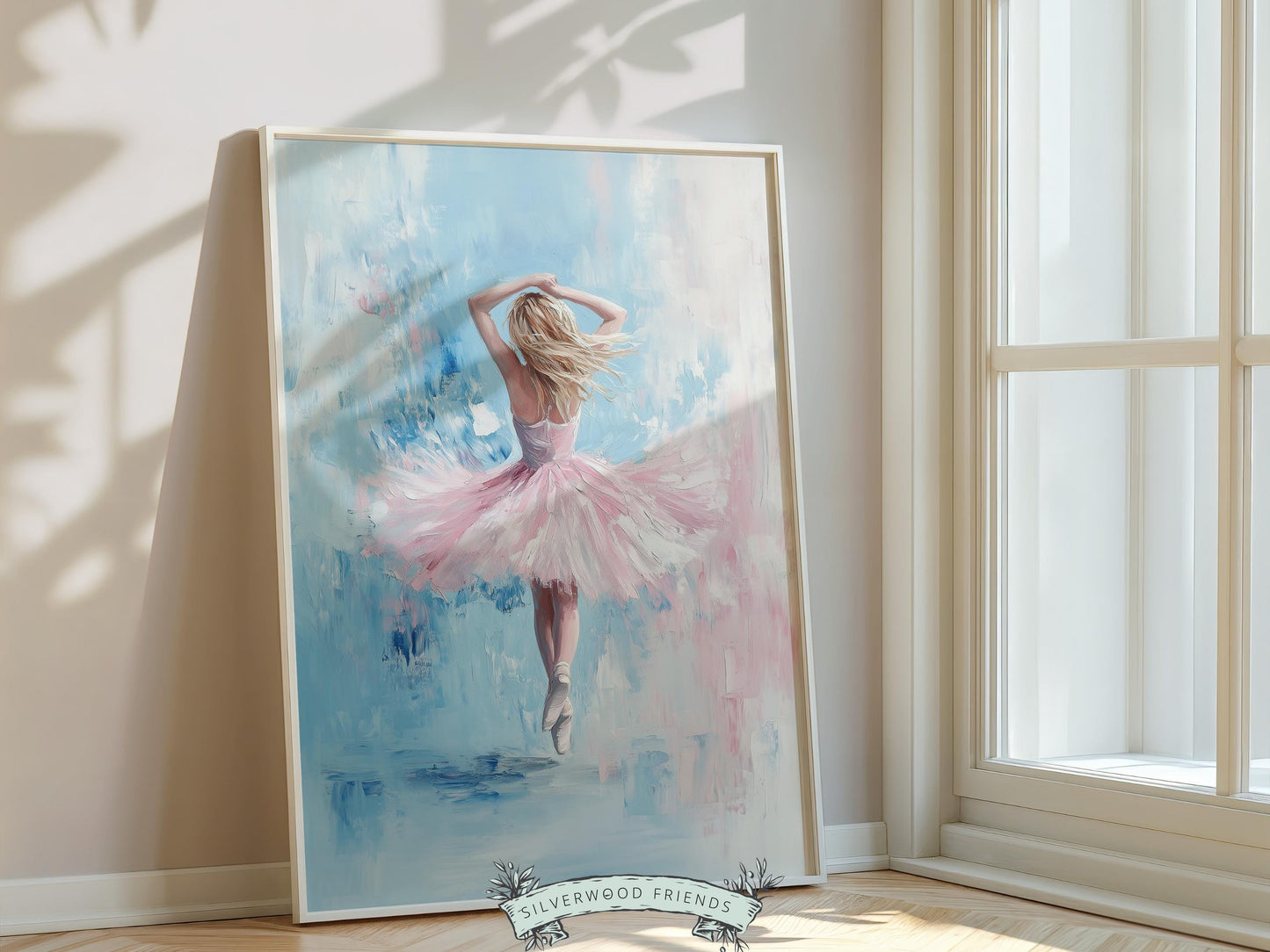 Pink Ballet Dancer Print, Pastel Ballerina Wall Decor, Baby Girl Nursery Wall Art,Trendy Pink Blue Ballet Dorm Room Wall Decor Digital Print