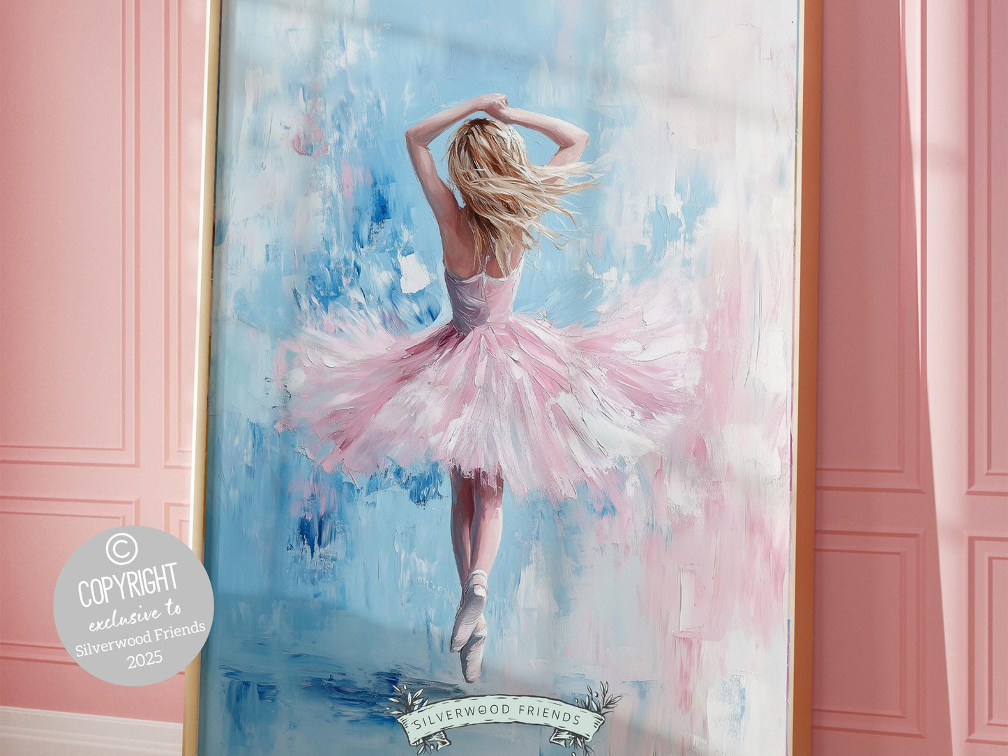 Pink Ballet Dancer Print, Pastel Ballerina Wall Decor, Baby Girl Nursery Wall Art,Trendy Pink Blue Ballet Dorm Room Wall Decor Digital Print