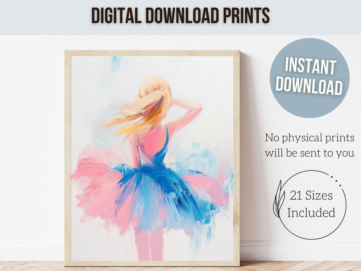 Pastel Ballet Dancer Print, Pink Baby Girl Ballerina Nursery Wall Art, Trendy Pink Blue Ballet Dorm Room Ballerina Wall Decor Digital Print