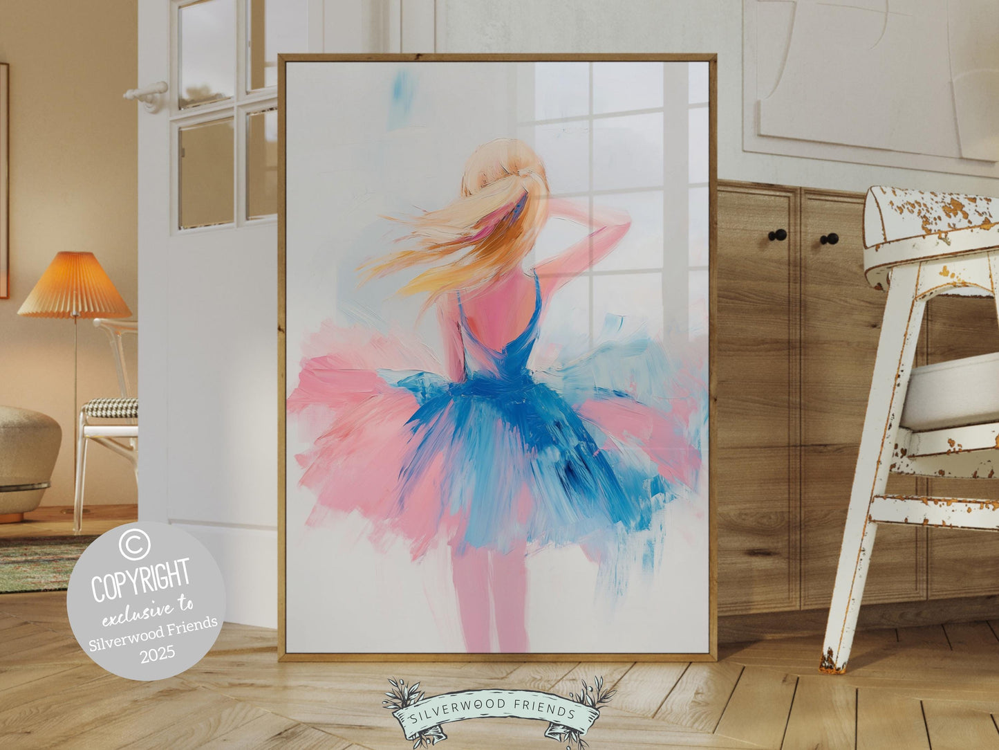 Pastel Ballet Dancer Print, Pink Baby Girl Ballerina Nursery Wall Art, Trendy Pink Blue Ballet Dorm Room Ballerina Wall Decor Digital Print