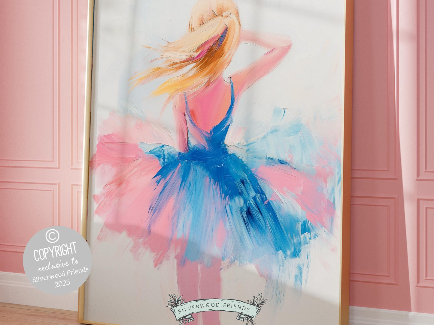 Pastel Ballet Dancer Print, Pink Baby Girl Ballerina Nursery Wall Art, Trendy Pink Blue Ballet Dorm Room Ballerina Wall Decor Digital Print