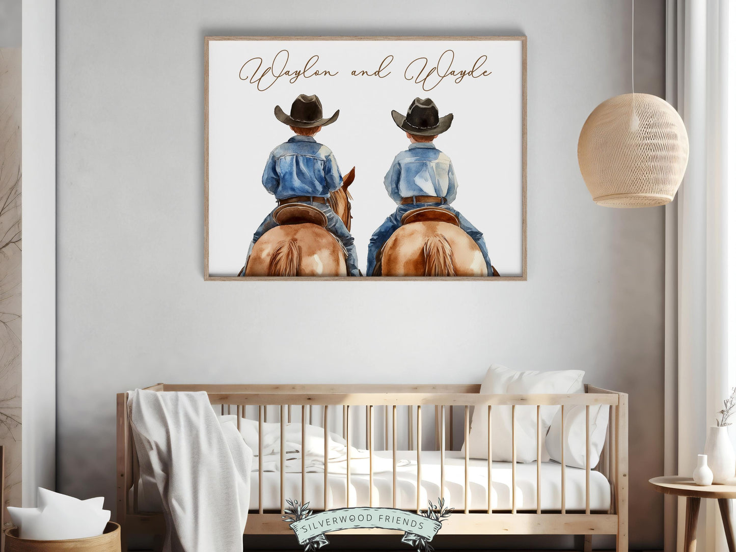Cowboy Nursery Print, Custom Cowboy Nursery Decor, Brothers Western Nursery Decor,Sibling Cowboy Horse Riding Nursery Wall Art Digital Print
