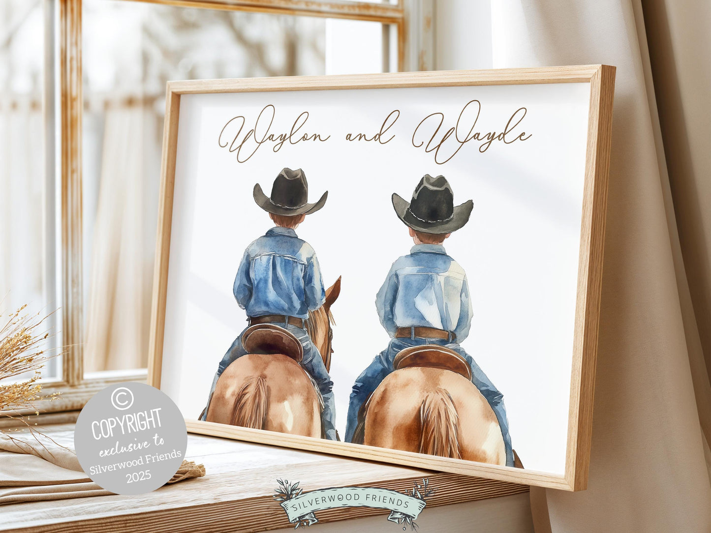 Cowboy Nursery Print, Custom Cowboy Nursery Decor, Brothers Western Nursery Decor,Sibling Cowboy Horse Riding Nursery Wall Art Digital Print