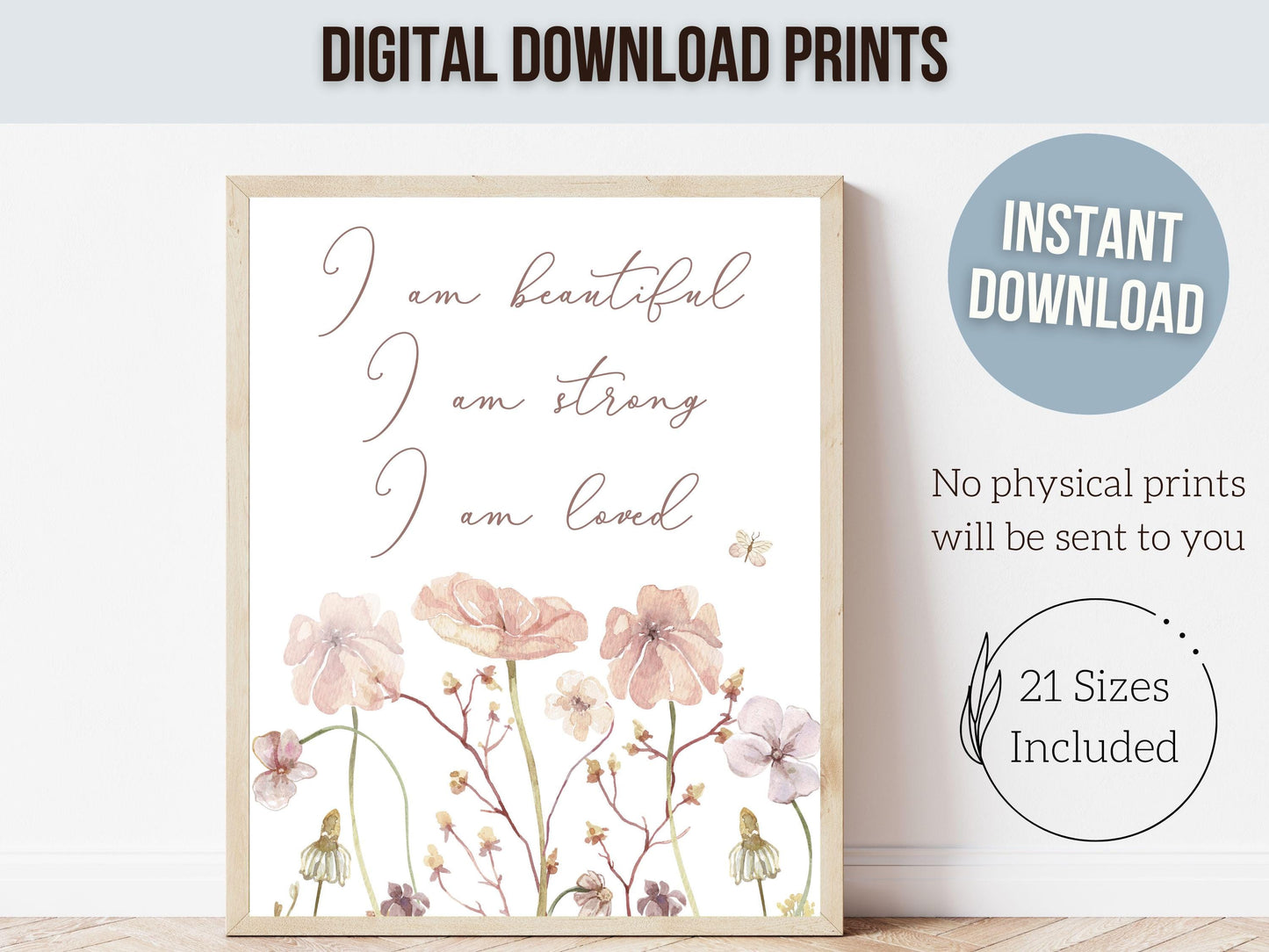Girls Affirmation Wildflower Nursery Print Set, Boho Floral Wildflower Nursery Wall Art, Girls Positive Affirmations Bedroom Digital Prints
